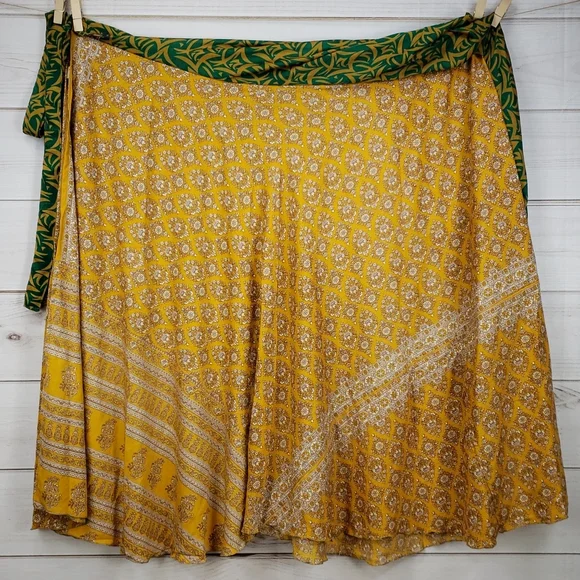 Darn Good Yarn Sari Silk Wrap Skirt Ankle Goddess - Picture 6 of 16